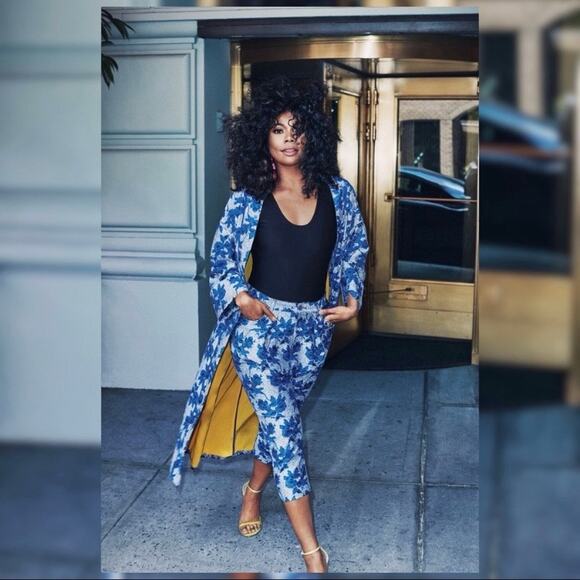 New York&Company x Gabrielle Union Blue Floral Duster Coat Sz.XS/S - Picture 2 of 16